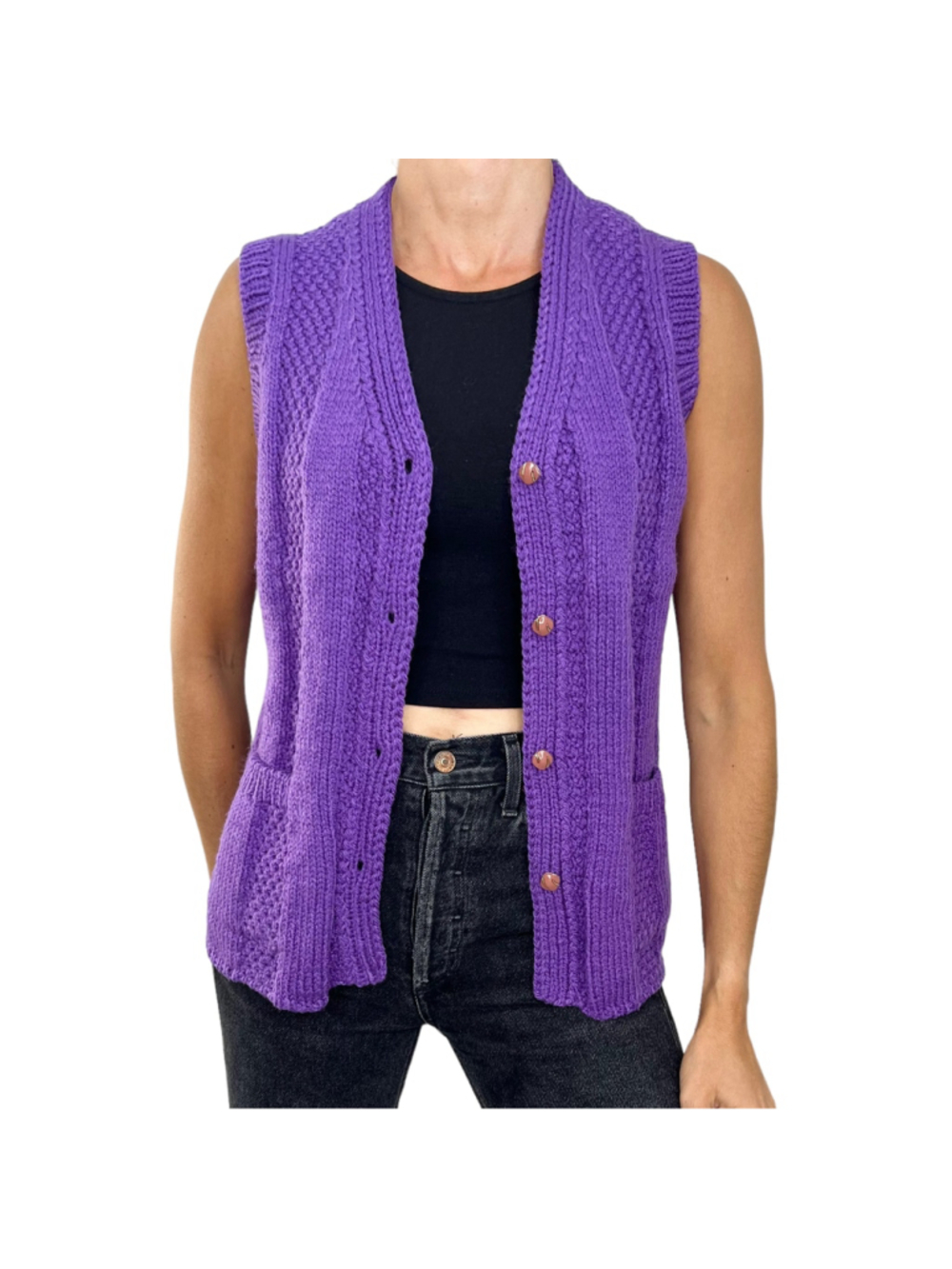 Handmade purple chunky knit boxy retro old money quiet luxury sweater vest